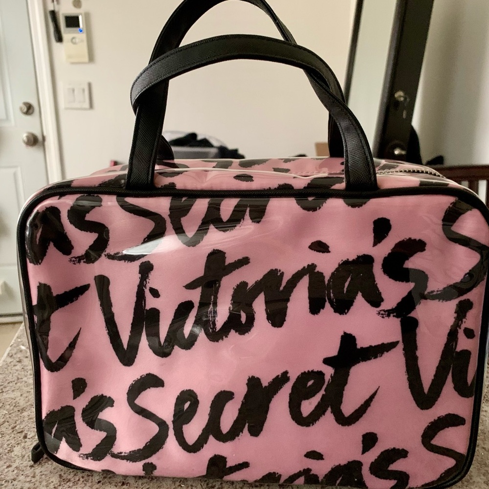 Victoria's Secret Travel Makeup Bag Pink & Black Graffiti Print